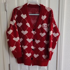SHEIN Red Heart Cardigan Soft And Warm